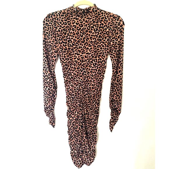 NWT Likely Leopard Print Bali Sheath Long Sleeve Ruched Mock Neck Dress Sz 4 - Picture 3 of 13